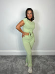 Ribbed tie up set green