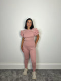 Pale pink ruffle shoulder co-ord