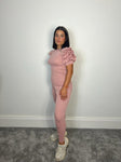 Pale pink ruffle shoulder co-ord
